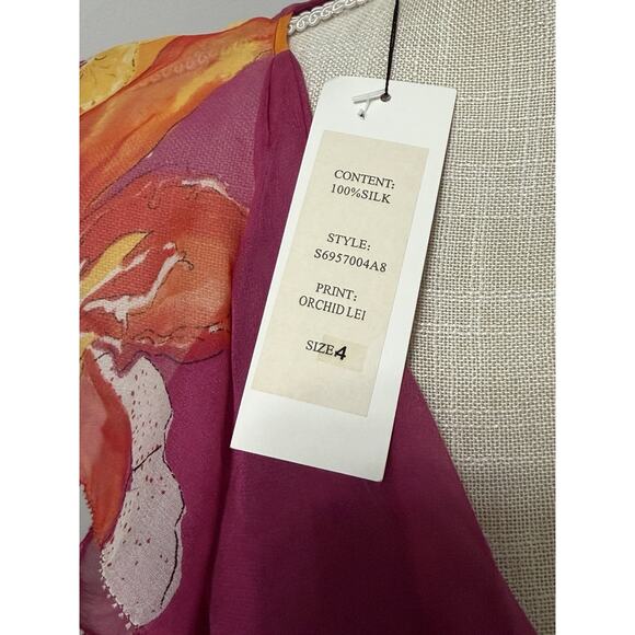 NEW Diane von Furstenberg DVF Wrap Blouse 100% Silk Orchid Lei Floral Sz 4 Pink - Picture 3 of 4